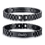 TempBeau Dad Gift Mens Bracelet : Engraved Daddy Black Link Chains Stainless Steel 21cm Personalised Men Bangle Custom Jewelry Gift in Father's Day Birthday Thanksgiving Christmas