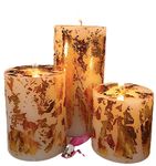 Floryn Decor Set Of 3 Metallic Pillar Candles Decoration Dinner Wedding Party Candles Perfect Use For Home Decor - Church-Spa, Restaurant | Smokeless & Dripless (Gold Dust), Unscented