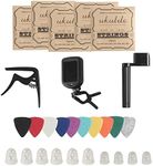 Ukulele Strings Accessories Kit, Nylon Ukelele Strings Set, Tuner, Felt Picks, Capo, Finger Protectors,String Winder for Soprano Concert Tenor Ukulele (28PCS, Black)