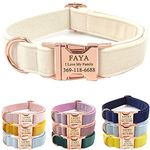 PETDURO Custom Dog Collar Personalized with Name Engraved Rose Gold Metal Buckle for Large Medium Small Boy and Girl Dogs - Cute Dog Leash and Bow Tie Set Available - Soft Comfy Velvet (Cream, S)