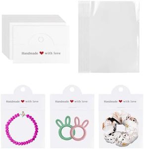 ALLWSLucky 100Pcs Jewelry Packaging for Small Business, Handmade with Love Jewelry Display Cards with Clear Bags for Selling, Small Craft Packaging Set for Bracelets, Key Chains, Earring (White)