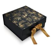 RBS® MEDIUM Black Empty Gift Box 26 x 26 x 10cm Decorative Floral Gift Boxes For Presents (1 Pack) Box For Gift Packing Multipurpose Cardboard Box for Gift Occasion Gift Box (Black Gold Floral)