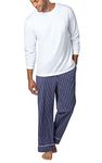 PajamaGram Mens Pajamas Set Cotton - Long-Sleeve Men's PJs, Navy Stripe, Medium