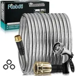 Relxitl Garden Hose 50 FT Stainless Steel Garden Hose Metal, Flexible Water Hose with Sprayer for Yard Never Kink and Tangle, Durable and Leak Proof Heavy Duty for Outdoor Use,grey