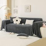 HOKIPO Luxury Rabbit Plush Sofa Cover, Sofa Throw for 2 Seater Sofa, 180(D) x 250L cm, Charcoal Grey (AR-5083-DGRY)