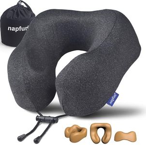 napfun Travel Pillow, Travel Accessories & Travel Essentials for Airplane Upgraded 100% Pure Memory Foam Travel Neck Pillow for Flight Headrest Sleep, Portable Plane Necessities, Full Black