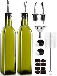 PENGQIMM 17oz Olive Oil Bottle Dispenser,4 Pack Glass Olive Oil and Vinegar Dispenser Set,With Drip-Free Pour Spouts Set,Oil Vinegar Cruet with Funnel Cleaning Brush and Tag for Kitchen (Green 2 Pack)