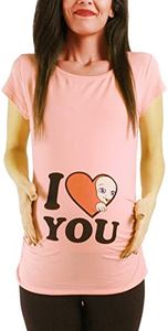 I Love You - Funny Cute Maternity Fashion with Motif Maternity Shirt for Pregnancy T-Shirt Pregnancy Shirt Short Sleeve, Salmon Colour, M