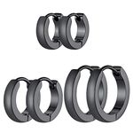 Black Surgical Huggie Hoop Earrings for Men Women 7mm/9mm/12mm Endless Ear Hoops Set