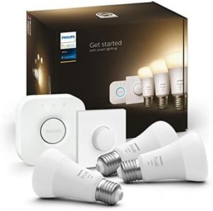 Philips Hue White E27 Starter Set Including Smart Button and Bridge, 3 x 1055 lm, Warm White Light, Dimmable, Controllable via App, Compatible with Amazon Alexa (Echo, Echo Dot)