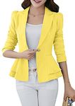 EFOFEI Women's Solid Color Office Cardigan Open Front Work Loose Blazer Lantern Sleeve Suit Long Sleeve Ruffle Hem Jacket Yellow L