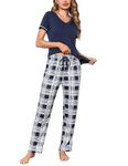 Litherday Women's Pyjamas Set Short Sleeve Pjs Cotton Printed Loungewear Soft 2 Pieces Top & Bottom Sleepwear Soft Nightwear Sleepwear Lightweight with Pocket