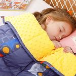 Buzio Weighted Blanket 5 lbs for Kids, Ultra Cozy Minky Dotted and Cotton Sided with Cartoon Patterns, Heavy Blanket Great for Calming and Sleeping, 36x48 inches, Blue Car World