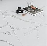 FunStick White Peel and Stick Flooring Tiles Waterproof 12 x 12 Inch 15 Pack Removable Marble Vinyl Flooring Peel and Stick Floor Tile Bathroom Floor Vinyl Sticker Tiles for Kitchen Bedroom Flooring