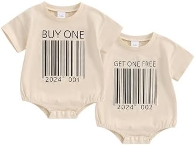 CREAIRY Baby Twins Matching Outfits Newborn Baby Boy Girl Letter Bubble Romper Short Sleeve T-Shirt Bodysuit Summer Clothes, Apricot, 3-6 Months