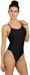 Sporti Solid Piped Thin Strap One Piece Swimsuit - Black/Maroon - 26