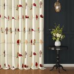 Story@Home Door Curtains 7 Feet Long Set of 2 | Birds Printed Cotton Curtain | Light Filtering Curtains | Curtain for Living Room | (116 x 215 cm, White & Red) | Perfect for Home Decor