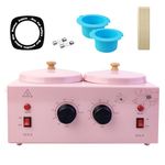 1.2L Double Wax Warmer Machine Wax Pots for Hair Removal, Professional Electric Wax Heater with Adjustable Temperature Set for Women Men with 40PCS Wooden Wax Sticks & Two Silicone Bowls Pink