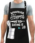 LINEN CLOSET® Bbq Apron for Men Funny Aprons Grilling Novelty Barbecue Aprons Kitchen Cooking Gift Apron with 2 Front Pockets-Whatever Happens Apron