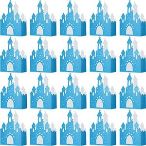 20 Pieces Blue Glitter Castle Party Box Princess Castle Table Centerpiece Frozen Glitter Candy Box Bridal Party Decorations for Princess Birthday Favor Boxes Table Decorations, 3.5 x 2 x 5.9 inch