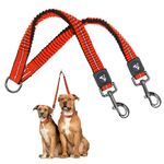 Kruz Double Dog Coupler - KZVX2-08S - Tangle Free Dog Walking and Training Dual Extension Coupler - Comfortable, Shock Absorbing - Reflective Bungee Coupler for Two Dogs - Orange - 5/8" x 14"