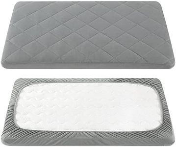 TILLYOU Pack and Play Sheet - Soft Quilted Crib Cover Pad, Toddlers Mattress Protector with 1''-3'' Deep Pocket, Thick Play Yard Playpen Sheets, Breathable Fluffy Crib Mattress Pad, 39"x27", Grey