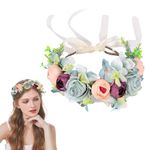 SANNIDHI Flower Crown For Women, Hairband Tiara For Women Ladies, Bridal Floral Garland Headwear With Ribbons, Adult-Size Fairy Flower Headband For Wedding, Party, Ball, Events, Multicolor