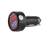 2 in 1 car Truck Bus Voltmeter & Thermometer Display, 12v 24v Battery Voltage Temperature Meter Monitor Tester Gauge Indicator