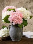 4PCS 21" Hydrangea Artificial Flowers, Large Realistic Fake Silk Hydrangea Flowers, Real Touch Faux Flowers, for Table Centerpieces, Outdoor Wedding Table, Living Room Decorations. White & Light Pink