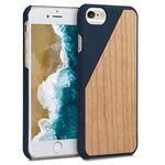 kwmobile Case Compatible with Apple iPhone 6 / 6S - Wood Case Hard Wooden Design Cover - Two-Tone Wood Dark Blue/Brown