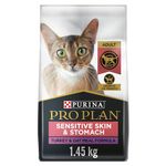 Purina Pro Plan Sensitive Skin & Stomach Dry Cat Food, Turkey - 1.45 kg Bag