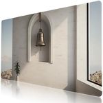 Black and White Church Bell Themed Large Gaming Mouse Pad 35.5 x 16 Inch, Waterproof, Stitched Edges, Perfect for Esports and Office