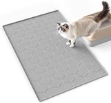 Bulkniu Large Silicone Cat Litter Mat: Easy to Clean Kitty Scratch Pad Soft and Waterproof Litter Box Trapping Mat (22"X34"- Grey)