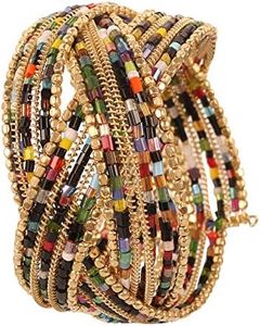 Touchstone New Indian Bollywood Desire Beautiful Beaten Brass Multicolor Glass Pipe Beads Wrist Decorative Designer Jewelry Cuff Bracelet in Antique Gold Tone for Women