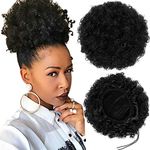 Afro Puff Drawstring Ponytail Synthetic Short Afro Kinkys Curly Afro Bun Extension Hairpieces Updo Hair Extensions with Two Clips Bun Ponytail Extensions Medium Size