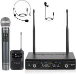 Phenyx Pro Wireless Microphone System, Metal Wireless Mic Set with Handheld Microphone/Bodypack/Headset/Lapel Mics, 2 x 30 UHF Frequencies, Cordless Mic for Singing, Karaoke, Church, DJ (PTU-52B)