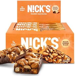 NICK'S Peanut Chocolate Snack Bar, Keto Nut Snack for Sports, Hiking & Outdoor Activities, 1G sugar, 3G net carbs, healthy snack, (pack of 12)