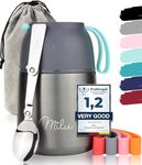 Milu® Thermo Food Flask - 300, 440, 450, 650, 800ml - Stainless Steel Insulated Container - Lunchbox - Jar with Spoon for hot and Cold Food (Grey, 450ml)