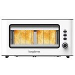 Clear View Toaster, LONGDEEM 1.75'' Wide Slot, 10.2" Extra Long Slots Glass Toasters Stainless Steel 2 Slice with 6 Browning Control for Bagel, Defrost & Auto Shut Off with Removable Crumb Tray, White