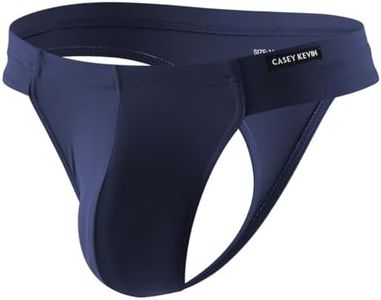 Casey Kevin Men's Ice Silk Thongs Underwear Bulge Pouch G-Strings Brief Underwear for Men T-Back Bikini (Navy Blue, XX-Large)