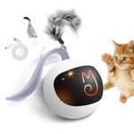 Migipaws Interactive Cat Ball Toy Set, Fun Tracker, Automatic Rolling Chase Ball with Fluffy Tail, A Small Mice, Rechargeable (White)