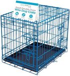 Internet's Best Wire Dog Crate for Dogs - Double Door Metal Steel Crate, Indoor Folding & Collapsible Cage, Secure & Durable, Portable Travel Kennel, Ideal for Home Use - Blue, 24 Inches