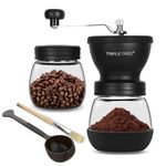 Manual Coffee Grinder with Ceramic Burrs and Lengthen Stainless Steel Handle, Hand Coffee Mill with 2 Glass Jars(11oz Each), Brush and Tablespoon Scoop, Coffee Bean Grinder for Camping, Black