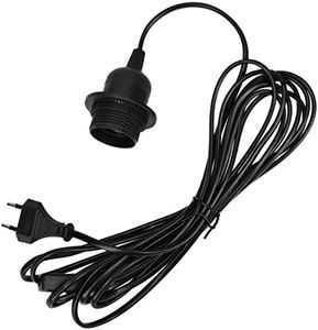 kwmobile Portalámparas E27 con cable - Casquillo para bombilla con enchufe y cable de 5 m - Base de lámpara con interruptor enchufe de la UE - Negro