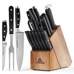 ACOQOOS Knife Set with Block, Kitchen Knife Sets 17 Pieces with Sharpener and Carving Fork, Kitchen Knives with German High Carbon Stainless Steel for Chopping Slicing Dicing