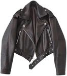 LY VAREY LIN Women Faux Leather Cropped Jacket Lapel Zipper Biker Short Coat with Belt