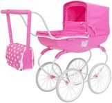 Dolly Tots Carriage Pram | Traditional Style Carriage Dolls Pram | Premium English Traditional Carriage Pushchair | Push Along Pram With White Wheels & Matching Bag | Pushchair & Pram Toys | Ages 3+