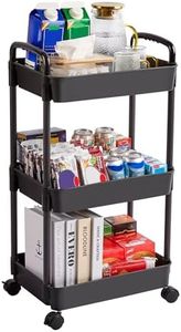 Vtopmart 3 Tier Rolling Cart with Wheels, Detachable Utility Storage Cart with Handle and Lockable Casters, Storage Basket Organizer Shelves, Easy Assemble for Bathroom, Kitchen, Black