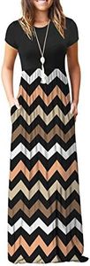 MISFAY Women Short Sleeve Loose Plain Maxi Dresses Casual Long Dresses Pockets, Striped Black, Large