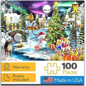 Christmas Puzzles for Kids Ages 4-8, Ages 8-10, Ages 10-12 - Santa's Village - 100 Piece Puzzles for Kids Ages 4-8, Floor Puzzles for Kids Ages 4-8, Christmas Puzzle for Kids - Made in USA